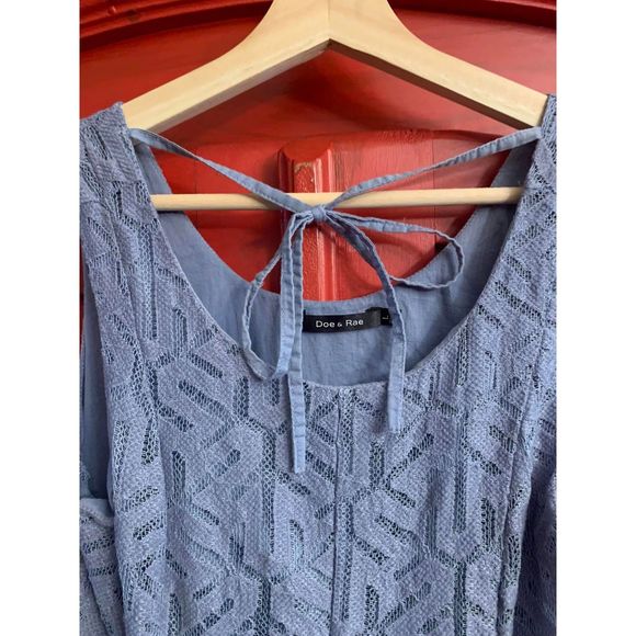 Doe & Ray Size Large Dusty Blue Lace Overlay Mini Dress Swingy Full Skirt EUC - Picture 4 of 4